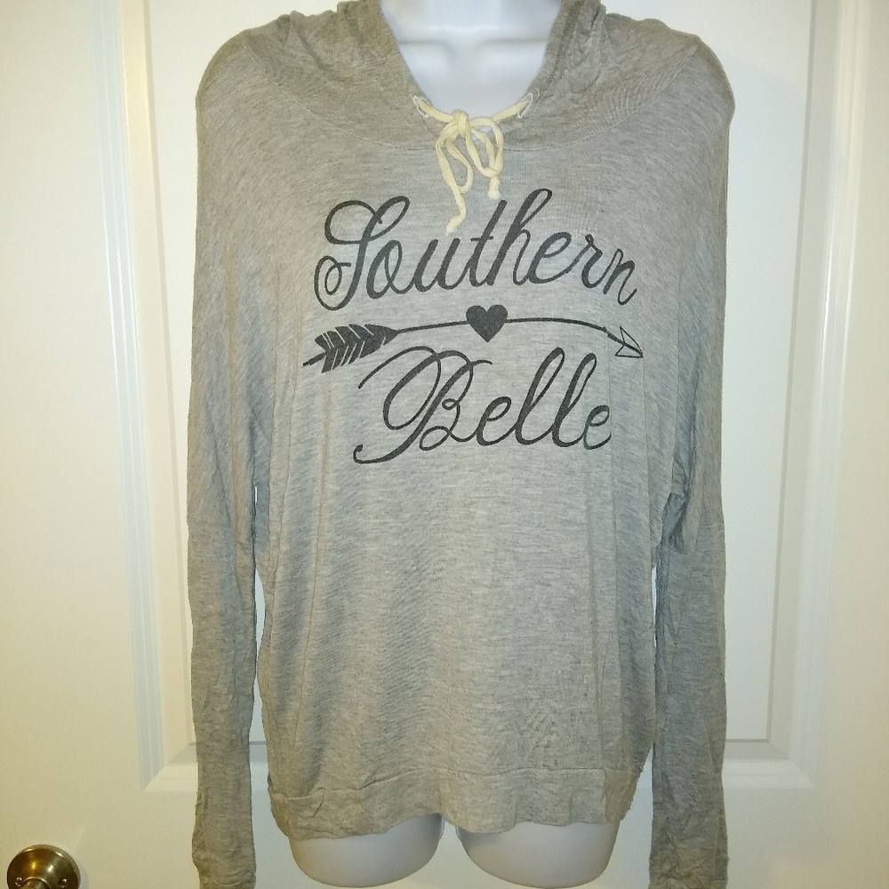 "Southern Belle" Lightweight Gray Graphic Hoodie Shirt Lady's Medium